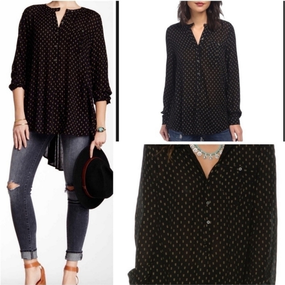 Free People Printed Deep V Boyfriend Shirt - Picture 3 of 6